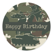 Happy Birthday Stickers - Militaire Camouflage