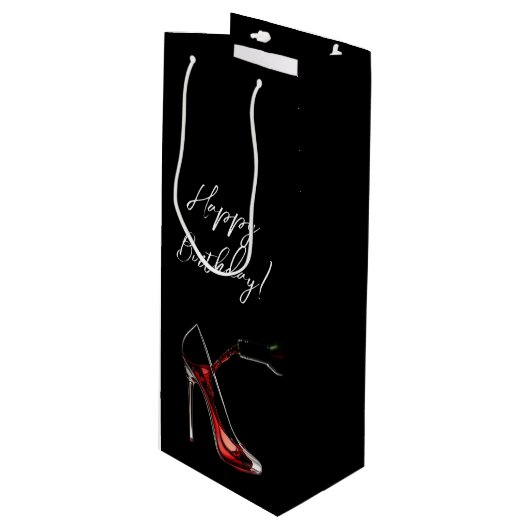Happy Birthday-Stiletto met wijn Wijn Cadeautas (Voorkant Gekanteld)