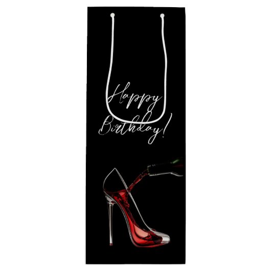 Happy Birthday-Stiletto met wijn Wijn Cadeautas (Voorkant)