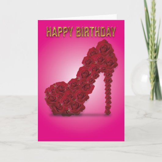 Happy Birthday Stiletto Red Roses Basic Kaart (Voorkant)