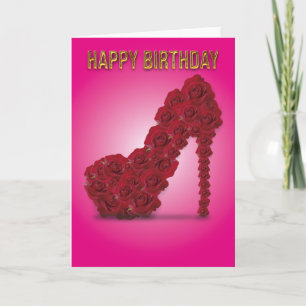 Happy Birthday Stiletto Red Roses Basic Kaart