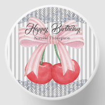 Happy Birthday stoffige blauwe strepen Kersen