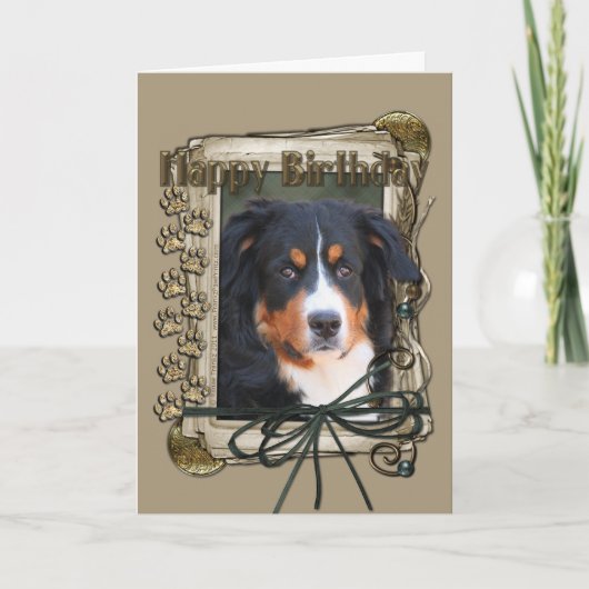 Happy Birthday - Stone Paws - Bernese Mountain Dog Kaart (Voorkant)