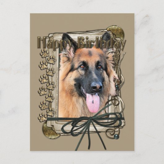Happy Birthday - Stone Paws - German Shepherd Briefkaart (Voorkant)