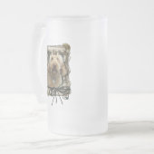 Happy Birthday - Stone Paws - GoldenDoodle Matglas Bierpul (Voorkant links)