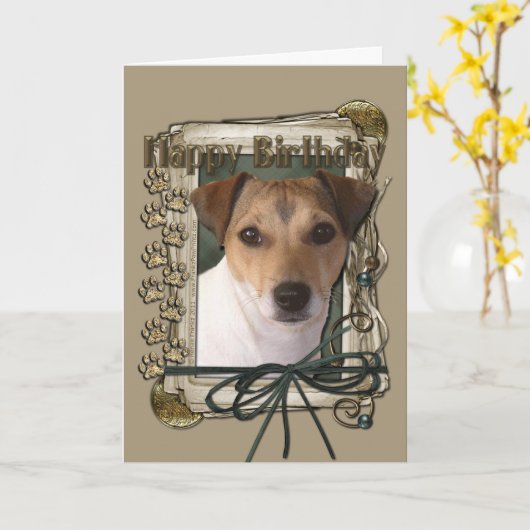 Happy Birthday - Stone Paws - Jack Russell Kaart (Gele Bloem)