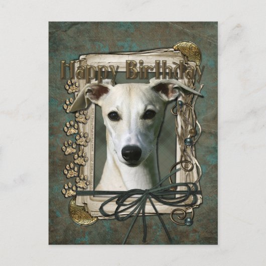 Happy Birthday - Stone Paws - Whippet Briefkaart (Voorkant)
