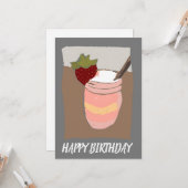 Happy Birthday Strawberry Milk Shake Illustratie Kaart (Voorkant / Achterkant in situ)