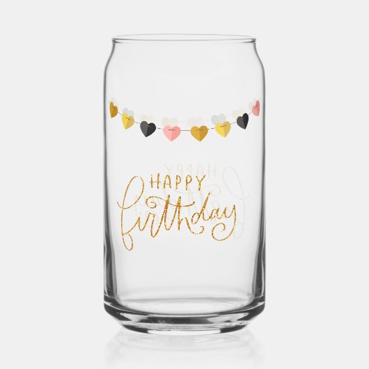 Happy Birthday String van harten Blikvorm Glas (Voorkant)