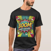 Happy Birthday stripboek boem T-shirt (Voorkant)
