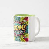 Happy Birthday stripboek boem Tweekleurige Koffiemok (Voorkant rechts)