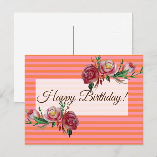 Happy Birthday Stripes Briefkaart (Voorkant / Achterkant)