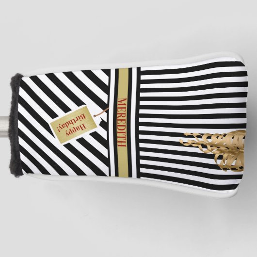 Happy Birthday Stripes Name Message Putter Golfheadcover (Voorkant)