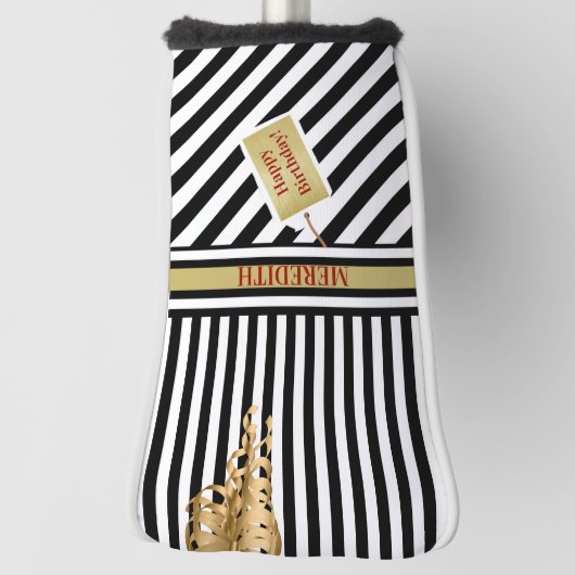 Happy Birthday Stripes Name Message Putter Golfheadcover (Draai 90)