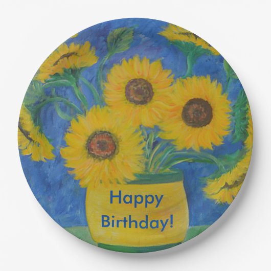Happy Birthday Stunning Sunflower Papieren Bordje (Voorkant)