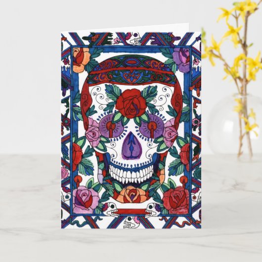 Happy Birthday Sugar Skull Kaart - DD3 (Gele Bloem)