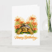Happy Birthday Sulcata turtle with Orange Lilies Kaart (Voorkant)