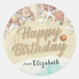 Happy Birthday Summer Beach Starfish Sea schelpen Ronde Sticker