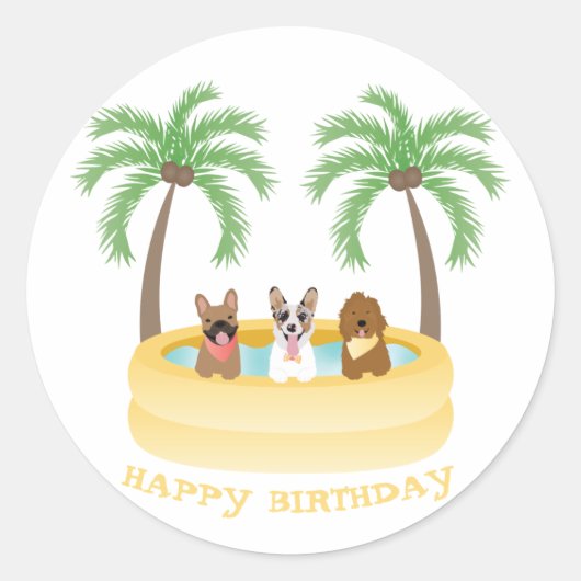 Happy Birthday Summer Dogs zwemmen Ronde Sticker (Voorkant)