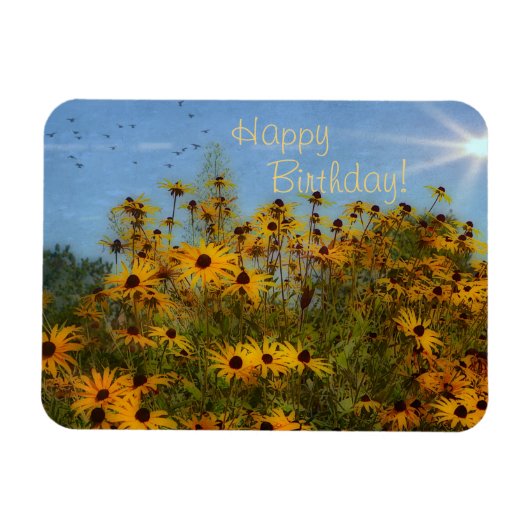 Happy Birthday Summertime Black-Eyed-Susans Magneet (Horizontaal)