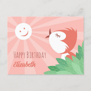 Happy Birthday Sun Schattigee Cartoon Bird Meisje Briefkaart
