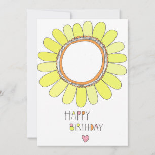 Happy Birthday Sunflower and Pink Heart Kaart
