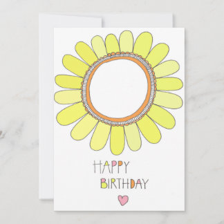 Happy Birthday Sunflower and Pink Heart Kaart