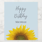 Happy Birthday Sunflower Elegant Wijn Etiket (Enkel label)
