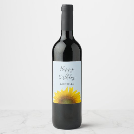 Happy Birthday Sunflower Elegant Wijn Etiket (Voorkant)