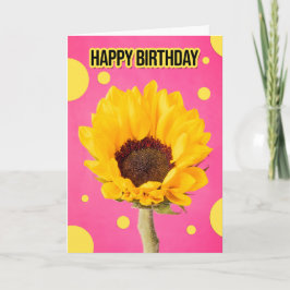 Happy Birthday Sunflower op roze met pokadots Feestdagen Kaart