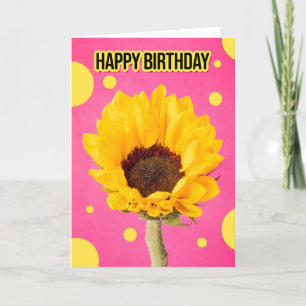 Happy Birthday Sunflower op roze met pokadots Feestdagen Kaart