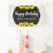Happy Birthday Sunflower & Rustic Wood Party Decor Spandoek (Insitu)