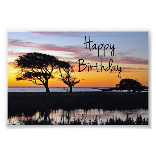 Happy Birthday Sunset on Beach Photo Print Foto Afdruk (Voorkant)