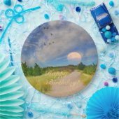 Happy Birthday Sunset Path to Beach Papieren Bordje (Feest)
