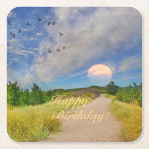 Happy Birthday Sunset Path voor doorlopend Bord pa Kartonnen Onderzetters