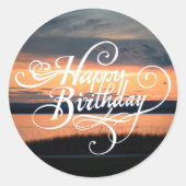 Happy Birthday Sunset Ronde Sticker (Voorkant)