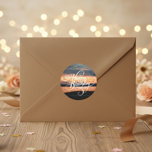 Happy Birthday Sunset Ronde Sticker