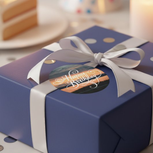 Happy Birthday Sunset Ronde Sticker