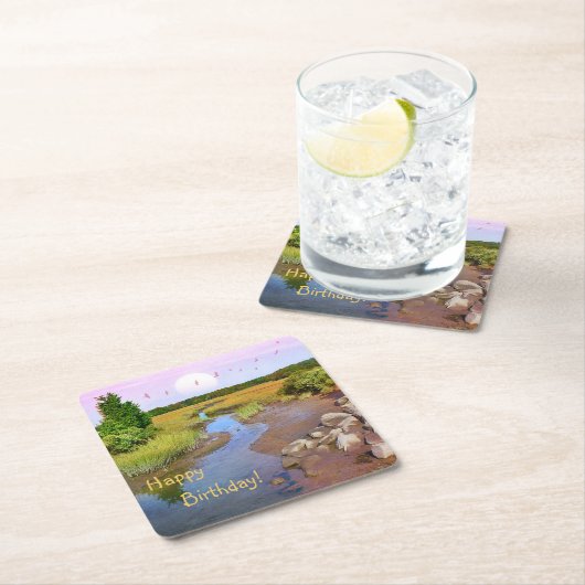 Happy Birthday Sunset Seashore Kartonnen Onderzetters (Insitu)