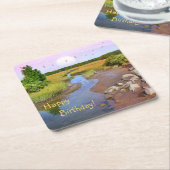 Happy Birthday Sunset Seashore Kartonnen Onderzetters (Schuin)