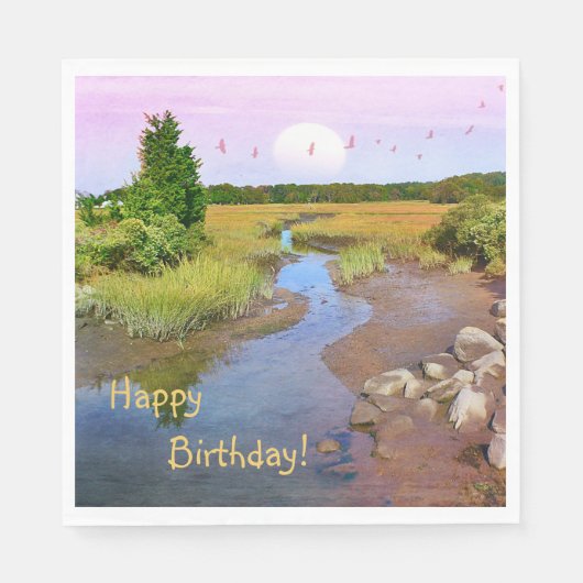 Happy Birthday Sunset Seashore Servet (Voorkant)