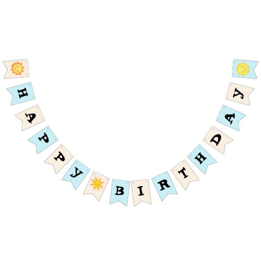 Happy Birthday Sunshine Blue en Gold Polka Dot Vlaggetjes (Alle)