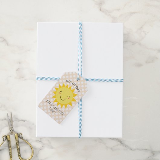 Happy Birthday Sunshine Party Gold Cadeaulabel (Met Touw)