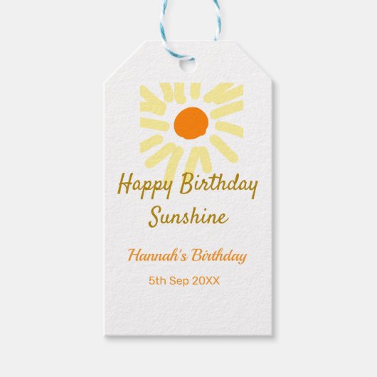 Happy birthday sunshine yellow orange birthday boh cadeaulabel (Voorkant)