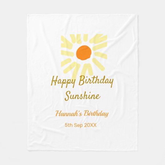 Happy birthday sunshine yellow orange birthday boh fleece deken (Voorkant)
