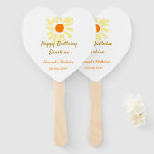 Happy birthday sunshine yellow orange birthday boh handwaaier (Voorkant en achterkant)