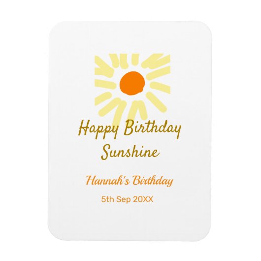 Happy birthday sunshine yellow orange birthday boh magneet (Verticaal)