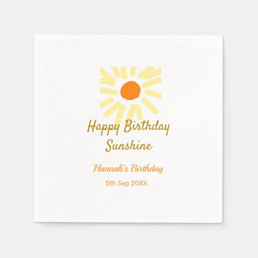 Happy birthday sunshine yellow orange birthday boh servet (Voorkant)