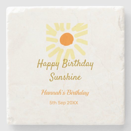 Happy birthday sunshine yellow orange birthday boh stenen onderzetter (Voorkant)