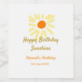 Happy birthday sunshine yellow orange birthday boh wijn etiket (Enkel label)
